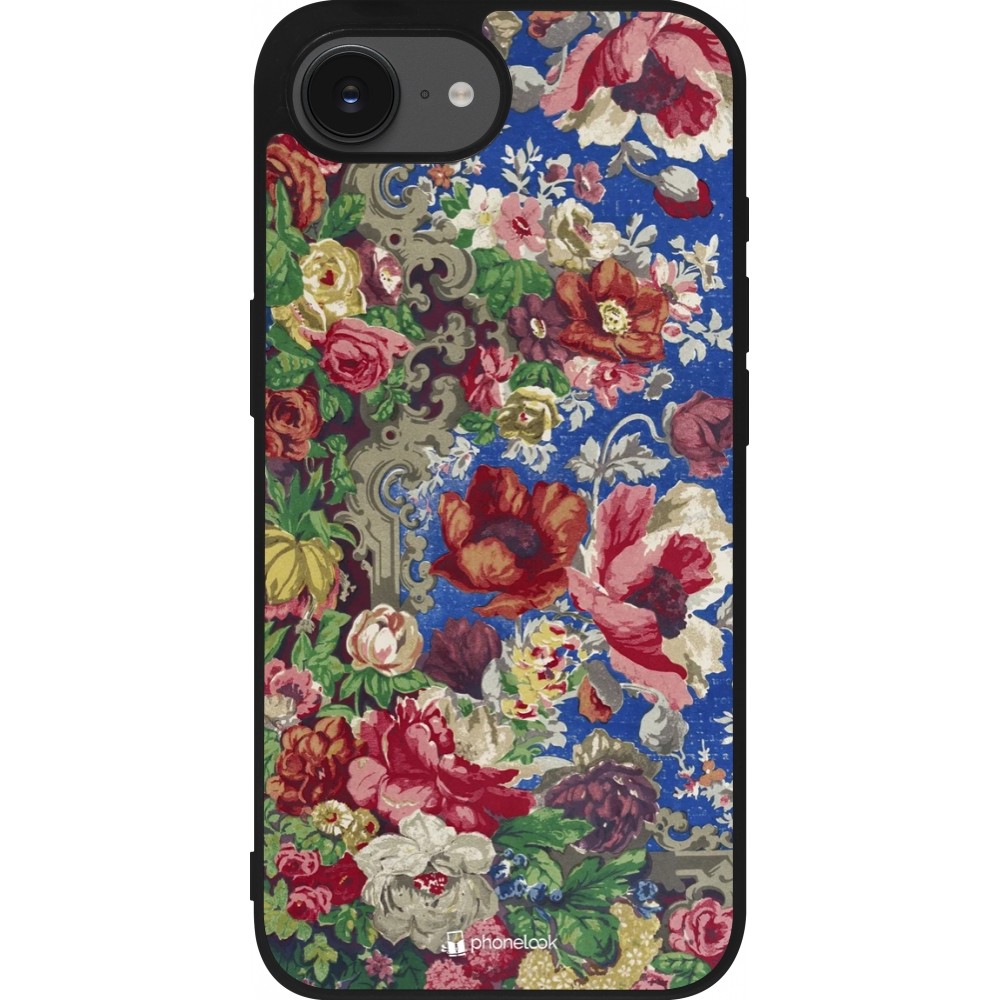 iPhone 16e Case Hülle - Silikon schwarz Vintage Art Flowers