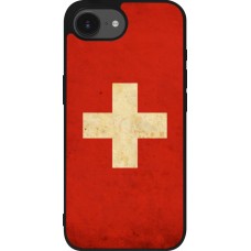 Coque iPhone 17e / 16e - Silicone rigide noir Vintage Flag SWISS