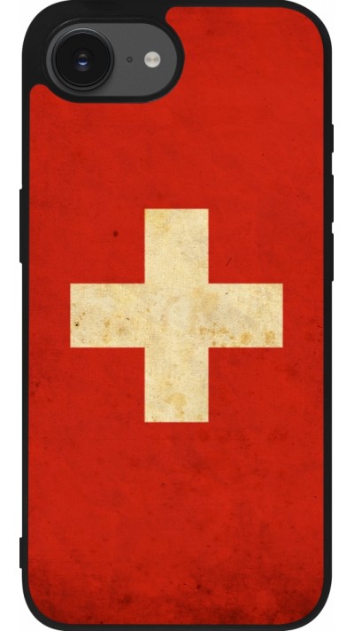 Coque iPhone 16e - Silicone rigide noir Vintage Flag SWISS