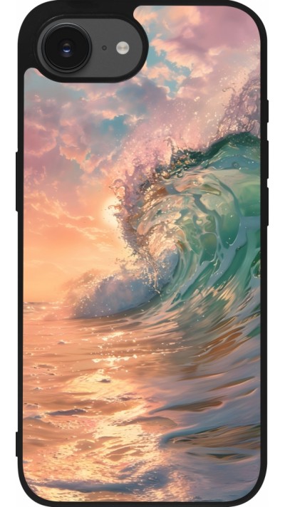 Coque iPhone 16e - Silicone rigide noir Wave Sunset