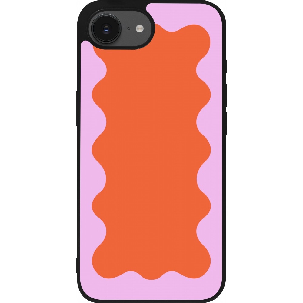 iPhone 16e Case Hülle - Silikon schwarz Wavy Rectangle Orange Pink
