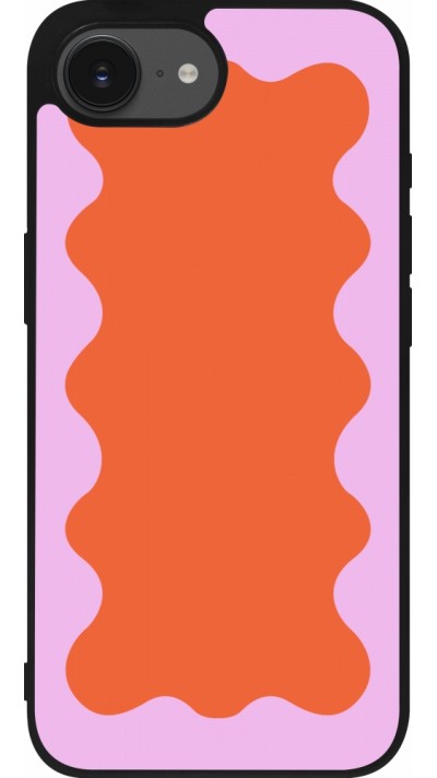Coque iPhone 16e - Silicone rigide noir Wavy Rectangle Orange Pink