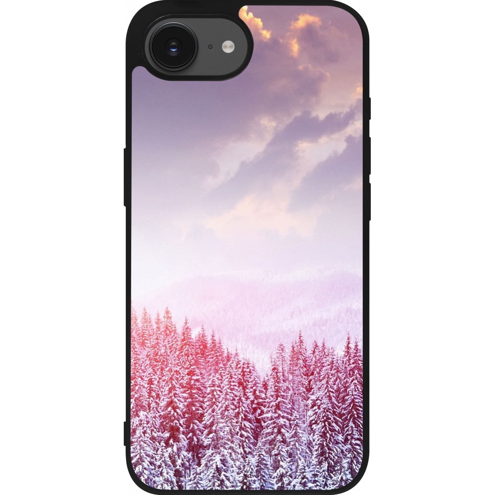 Coque iPhone 16e - Silicone rigide noir Winter 22 Pink Forest