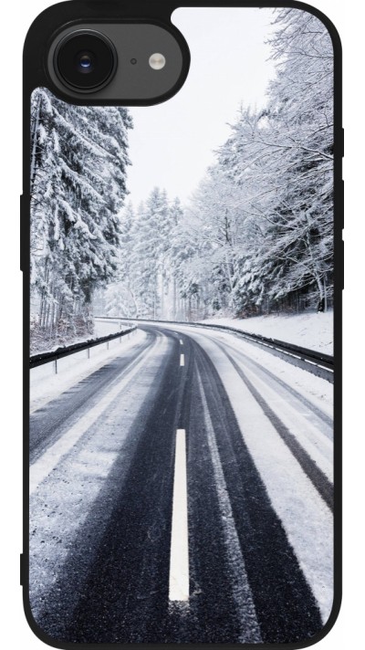 iPhone 16e Case Hülle - Silikon schwarz Winter 22 Snowy Road