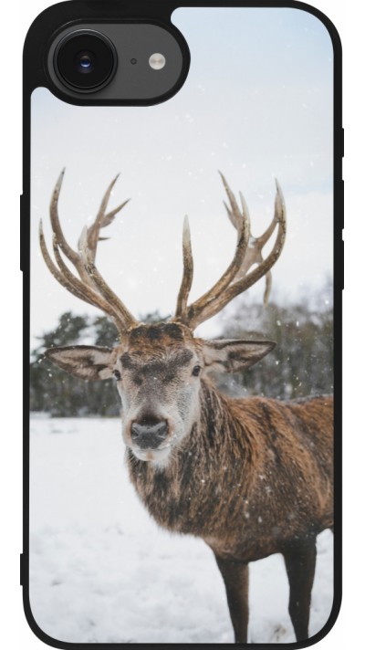 Coque iPhone 16e - Silicone rigide noir Winter 25 Winter reindeer