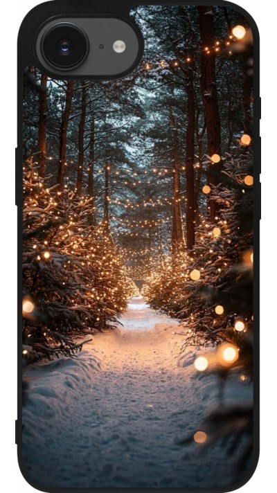Coque iPhone 16e - Silicone rigide noir Winter 25 Winter snowy road