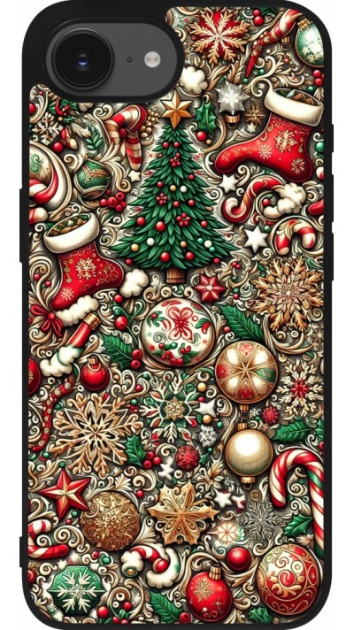 Coque iPhone 16e - Silicone rigide noir Noël 2023 micro pattern
