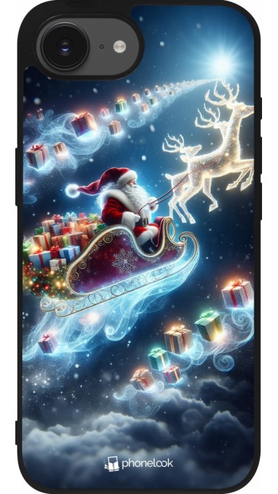 Coque iPhone 16e - Silicone rigide noir Noël 2023 Père Noël enchanté