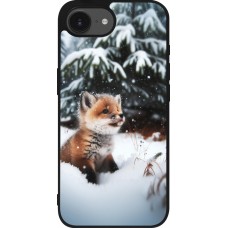 Coque iPhone 17e / 16e - Silicone rigide noir Noël 2023 Renardeau sapin