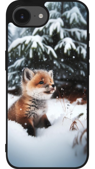 Coque iPhone 16e - Silicone rigide noir Noël 2023 Renardeau sapin