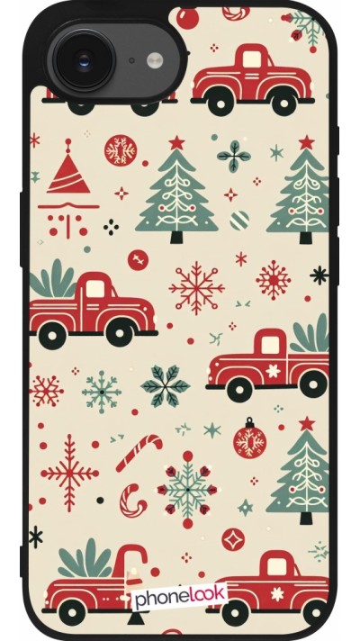 Coque iPhone 16e - Silicone rigide noir Noël 2024 Camion Sapin