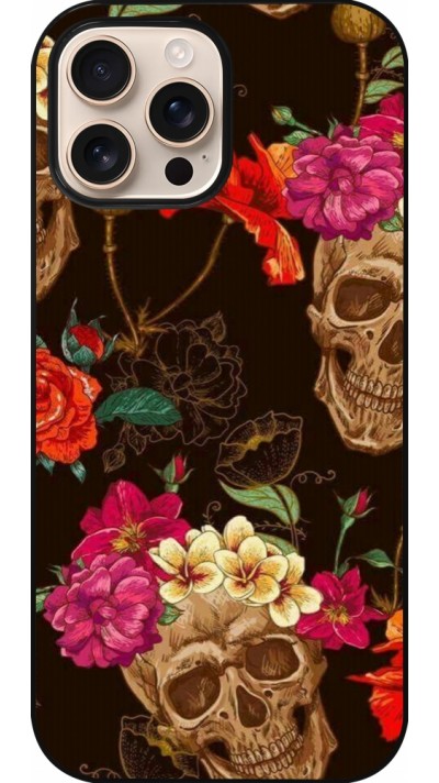 Coque iPhone 16 Pro Max - Skulls and flowers
