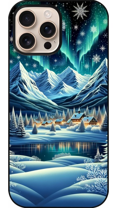 Coque iPhone 16 Pro Max - Snowy Mountain Village Lake night