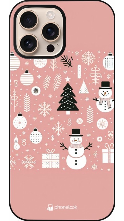 Coque iPhone 16 Pro Max - Noël 2024 Rose Snowman Christmas
