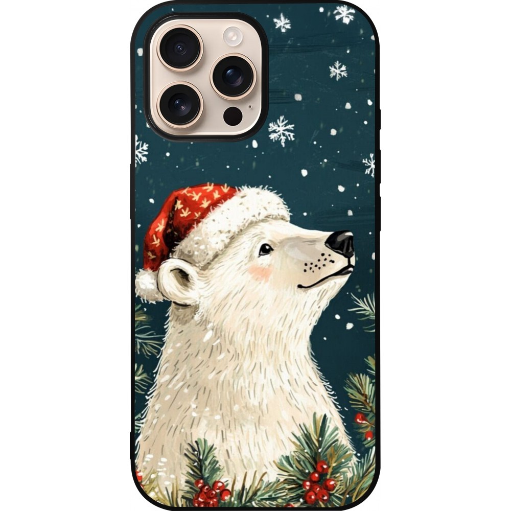 Coque iPhone 16 Pro Max - Silicone rigide noir Christmas 25 Bear