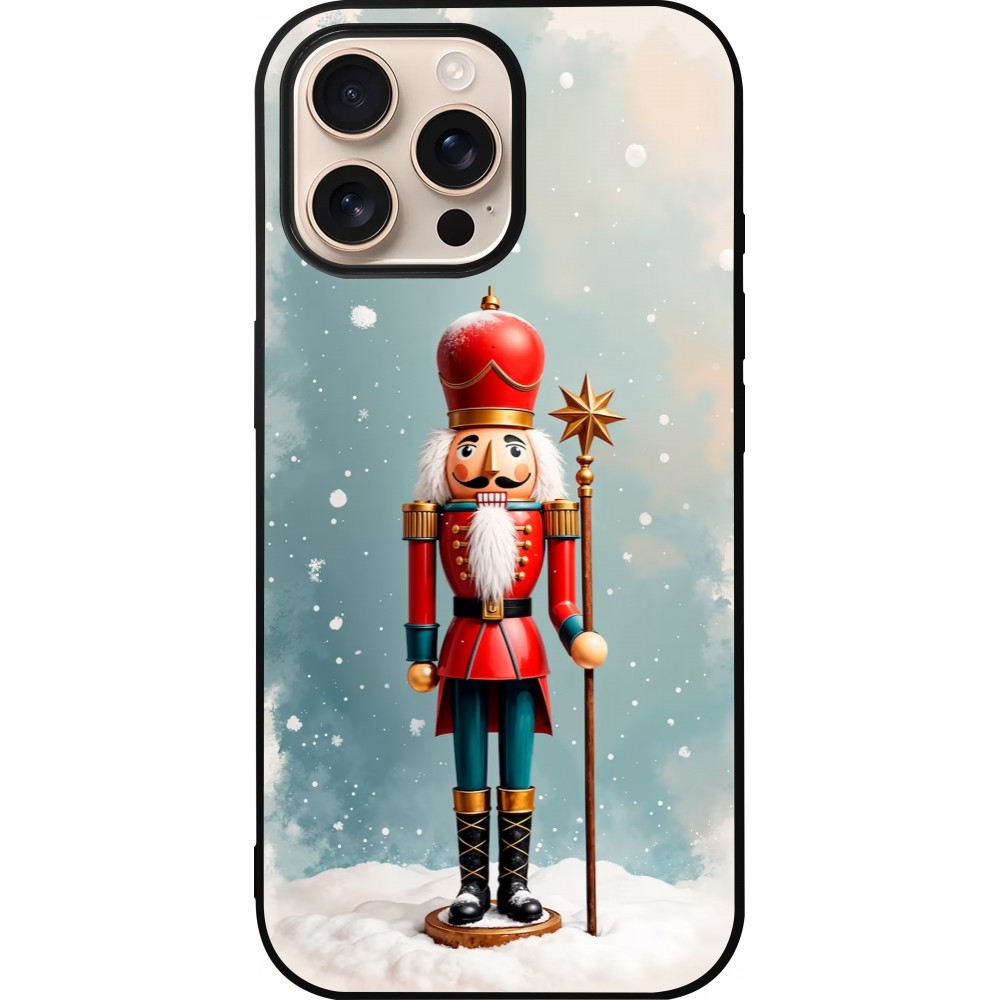 Coque iPhone 16 Pro Max - Silicone rigide noir Christmas 25 Nutcracker Snow