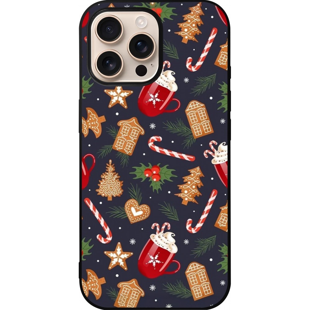 Coque iPhone 16 Pro Max - Silicone rigide noir Christmas 25 Pattern Gingerbread House