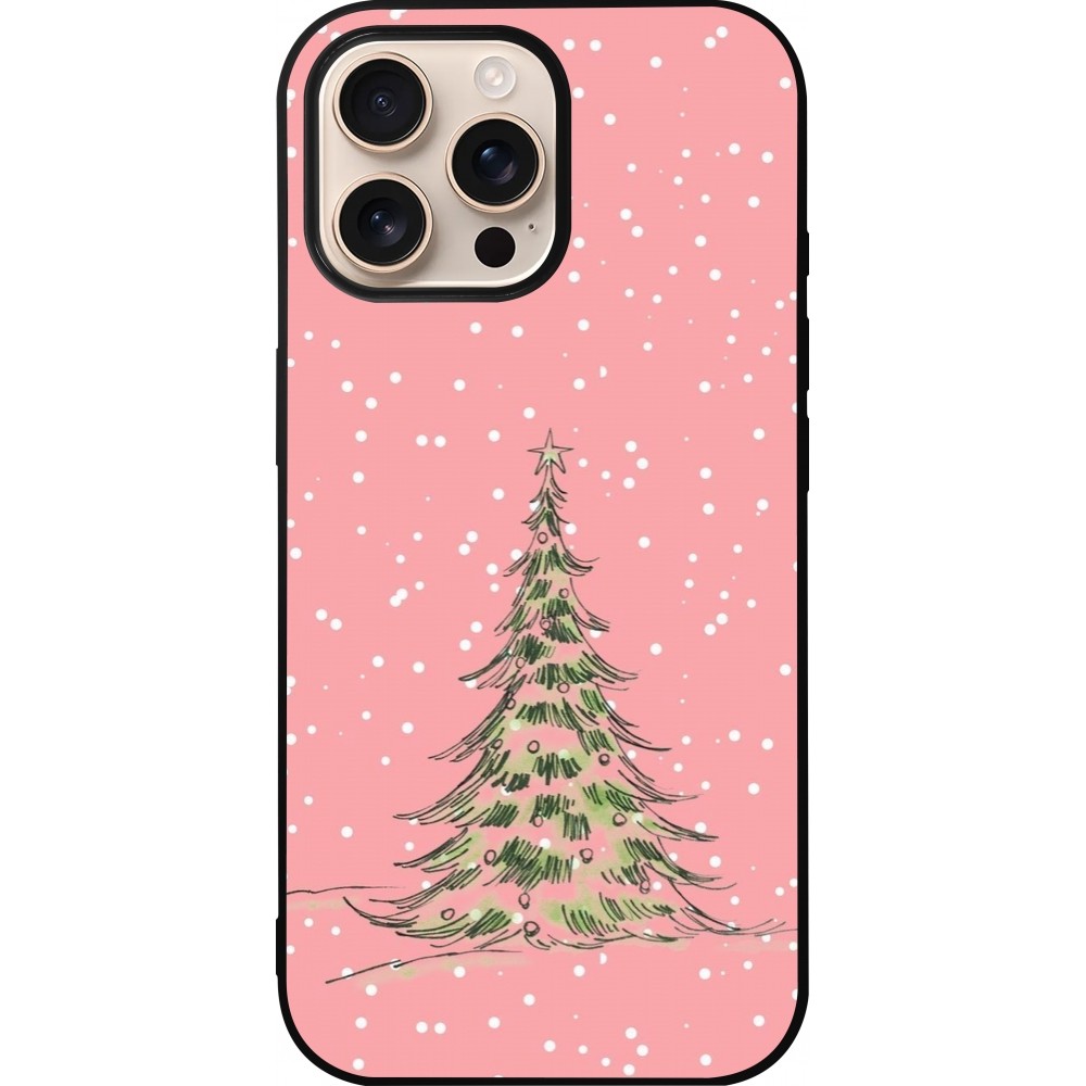 Coque iPhone 16 Pro Max - Silicone rigide noir Christmas 25 Pink Tree