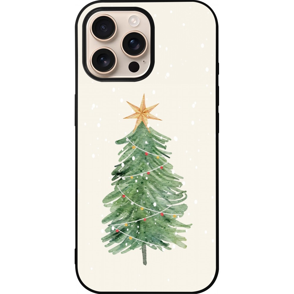 Coque iPhone 16 Pro Max - Silicone rigide noir Christmas 25 Sketch Tree
