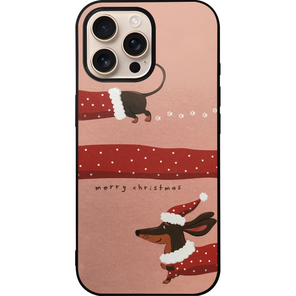 Coque iPhone 16 Pro Max - Silicone rigide noir Christmas 25 Teckel Merry Xmas