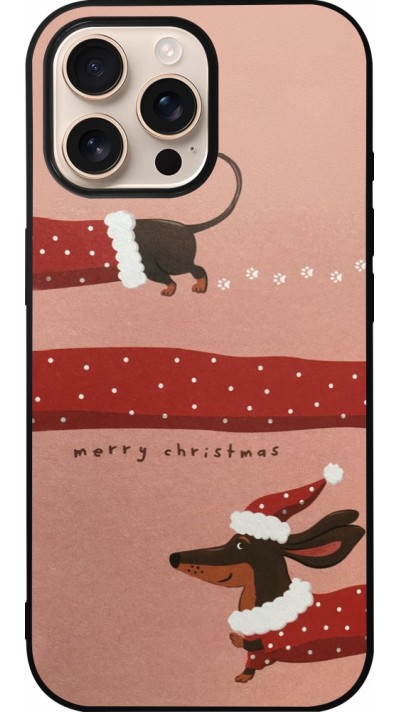 Coque iPhone 16 Pro Max - Silicone rigide noir Christmas 25 Teckel Merry Xmas