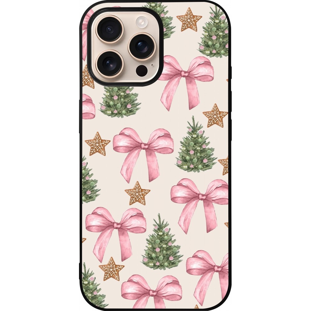 Coque iPhone 16 Pro Max - Silicone rigide noir Christmas 25 Vintage Ribbons
