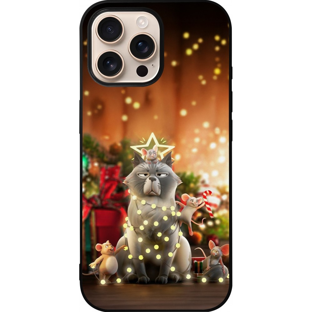Coque iPhone 16 Pro Max - Silicone rigide noir Christmas 25 Xmas Cat