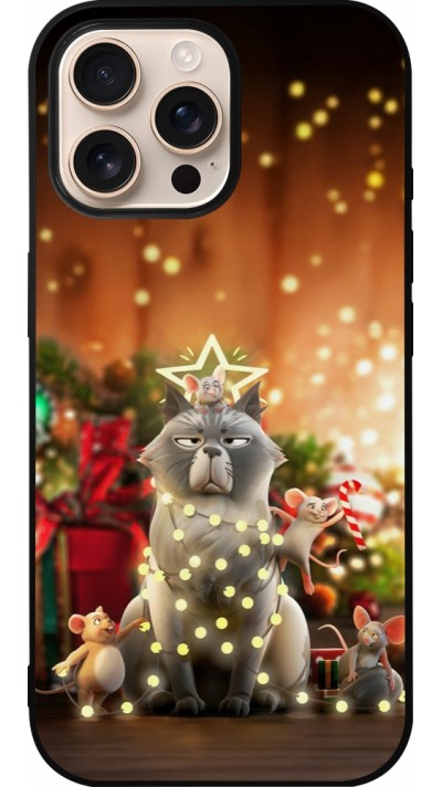 Coque iPhone 16 Pro Max - Silicone rigide noir Christmas 25 Xmas Cat