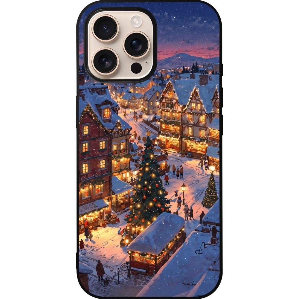 Coque iPhone 16 Pro Max - Silicone rigide noir Christmas 25 Xmas Village