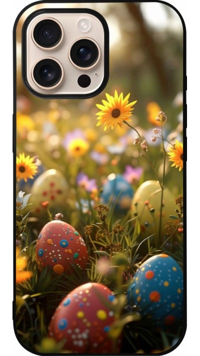 Coque iPhone 16 Pro Max - Silicone rigide noir Easter 2026 Decorated eggs