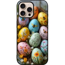 Coque iPhone 16 Pro Max - Silicone rigide noir Easter 2026 Eggs with bees