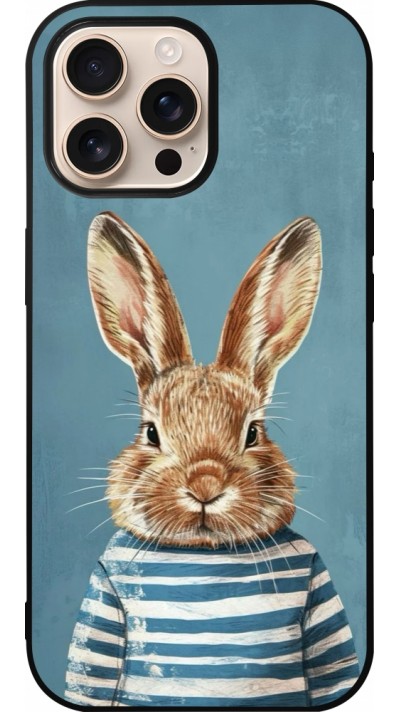Coque iPhone 16 Pro Max - Silicone rigide noir Easter 2026 Rabbit navy