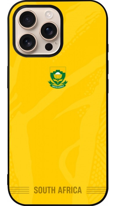 Coque iPhone 16 Pro Max - Silicone rigide noir Maillot de football Afrique du Sud 2026 personnalisable