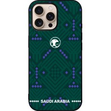 Coque iPhone 16 Pro Max - Silicone rigide noir Maillot de football Arabie saoudite 2026 personnalisable