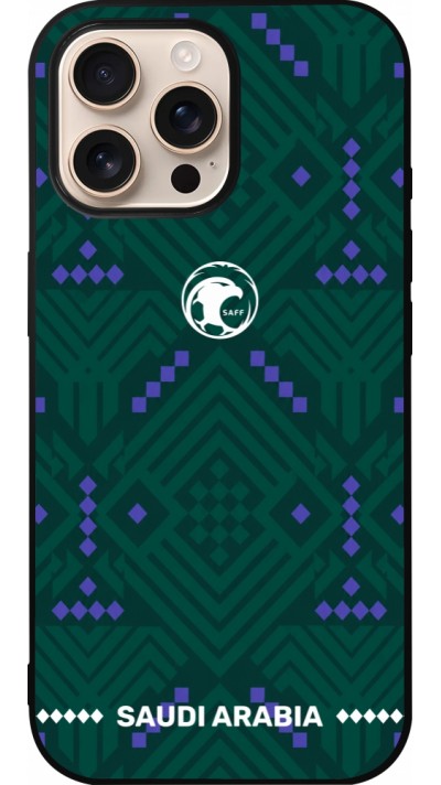 Coque iPhone 16 Pro Max - Silicone rigide noir Maillot de football Arabie saoudite 2026 personnalisable