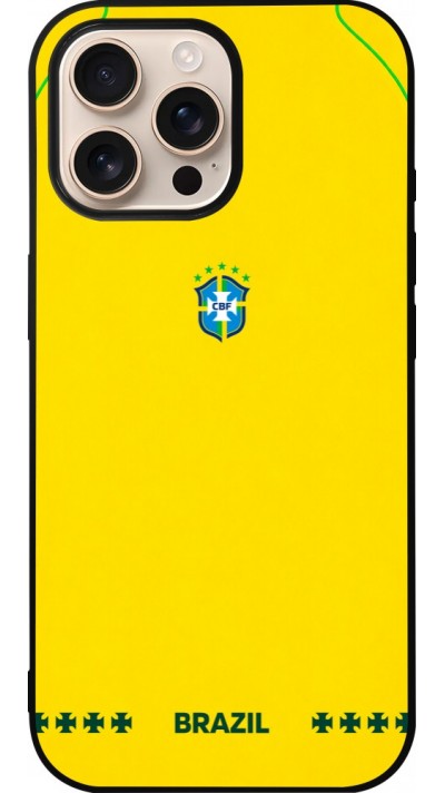 Coque iPhone 16 Pro Max - Silicone rigide noir Maillot de football Bresil 2026 personnalisable