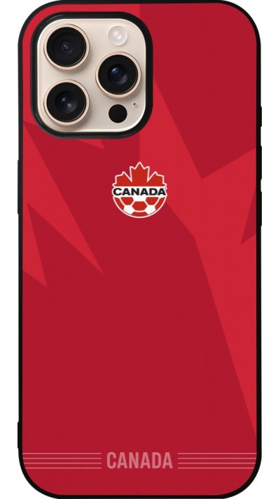 Coque iPhone 16 Pro Max - Silicone rigide noir Maillot de football Canada 2026 personnalisable