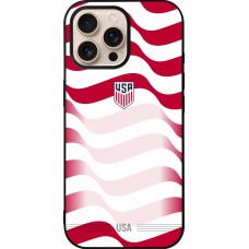 Coque iPhone 16 Pro Max - Silicone rigide noir Maillot de football États-Unis 2026 personnalisable