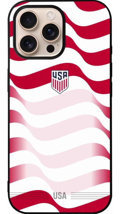 Coque iPhone 16 Pro Max - Silicone rigide noir Maillot de football E?tats Unis 2026 personnalisable