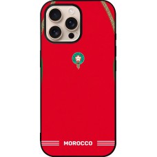 Coque iPhone 16 Pro Max - Silicone rigide noir Maillot de football Maroc 2026 personnalisable