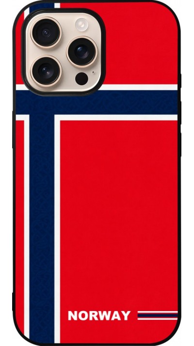 Coque iPhone 16 Pro Max - Silicone rigide noir Maillot de football Norvège 2026 personnalisable