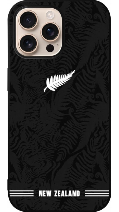Coque iPhone 16 Pro Max - Silicone rigide noir Maillot de football Nouvelle-Zélande 2026 personnalisable