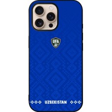 Coque iPhone 16 Pro Max - Silicone rigide noir Maillot de football Ouzbékistan 2026 personnalisable