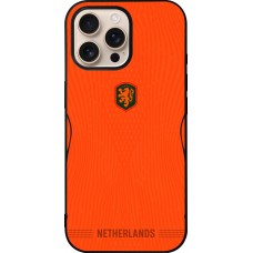 Coque iPhone 16 Pro Max - Silicone rigide noir Maillot de football Pays-Bas 2026 personnalisable