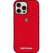 Coque iPhone 16 Pro Max - Silicone rigide noir Maillot de football Portugal 2026 personnalisable