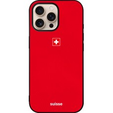Coque iPhone 16 Pro Max - Silicone rigide noir Maillot de football Suisse 2026 personnalisable