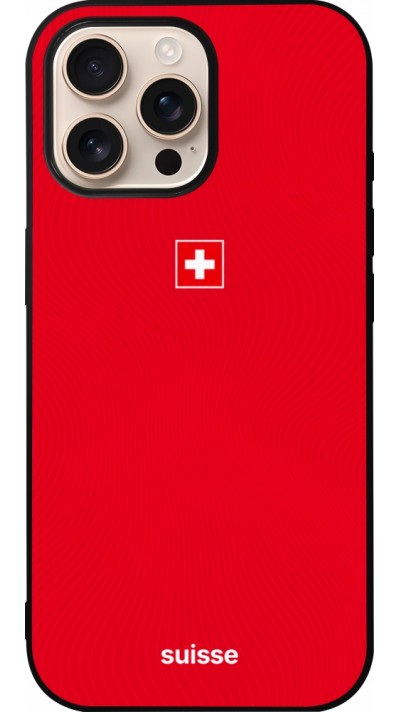 Coque iPhone 16 Pro Max - Silicone rigide noir Maillot de football Suisse 2026 personnalisable