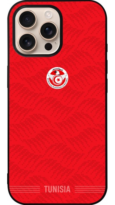 Coque iPhone 16 Pro Max - Silicone rigide noir Maillot de football Tunisie 2026 personnalisable