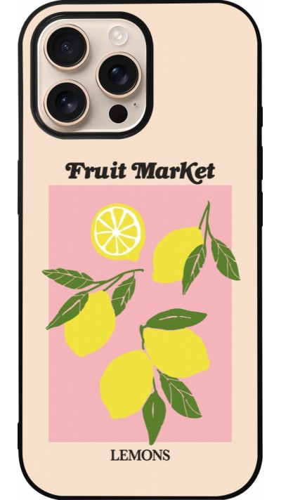 Coque iPhone 16 Pro Max - Silicone rigide noir Fruit market lemons 2026