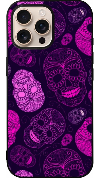 iPhone 16 Pro Max Case Hülle - Silikon schwarz Halloween 2023 pink skulls